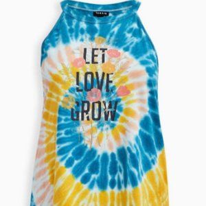Torrid Tie Dye Flowy Let Love Grow High Neck Tank